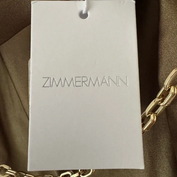 Zimmermann Olive Satin Bodysuit with Gold Chain